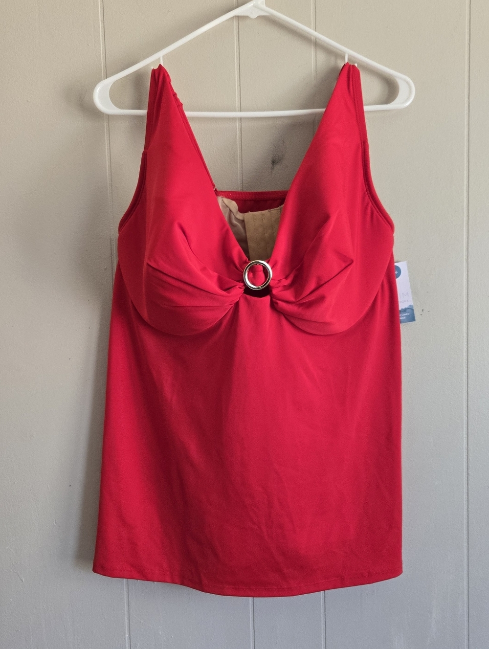 Swim By Cacique Nwt Red Tankini Swim Top Lighly Lined Plunge 40G
